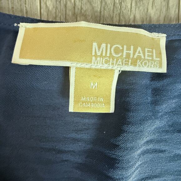 Michael Kors Navy Blue Lace Up Blouse Medium Flutter Sleeve V Neck Top M - Picture 3 of 6